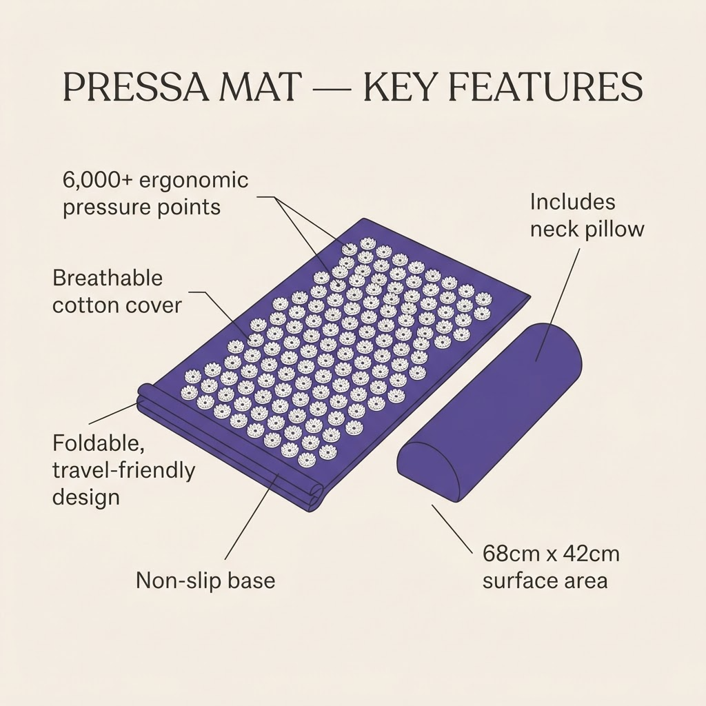 Pressa Reset Mat & Pillow Set — Acupressure for Back Pain, Stress & Sleep