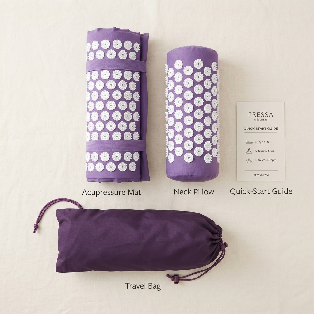 Pressa Reset Mat & Pillow Set — Acupressure for Back Pain, Stress & Sleep